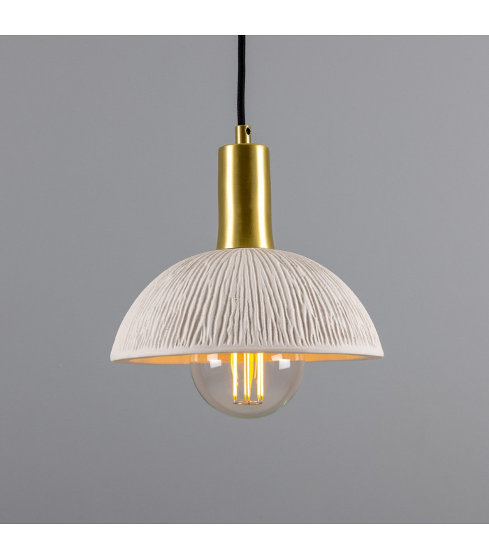 Kauri Dome Pendant Matte White Striped Satin Brass-5