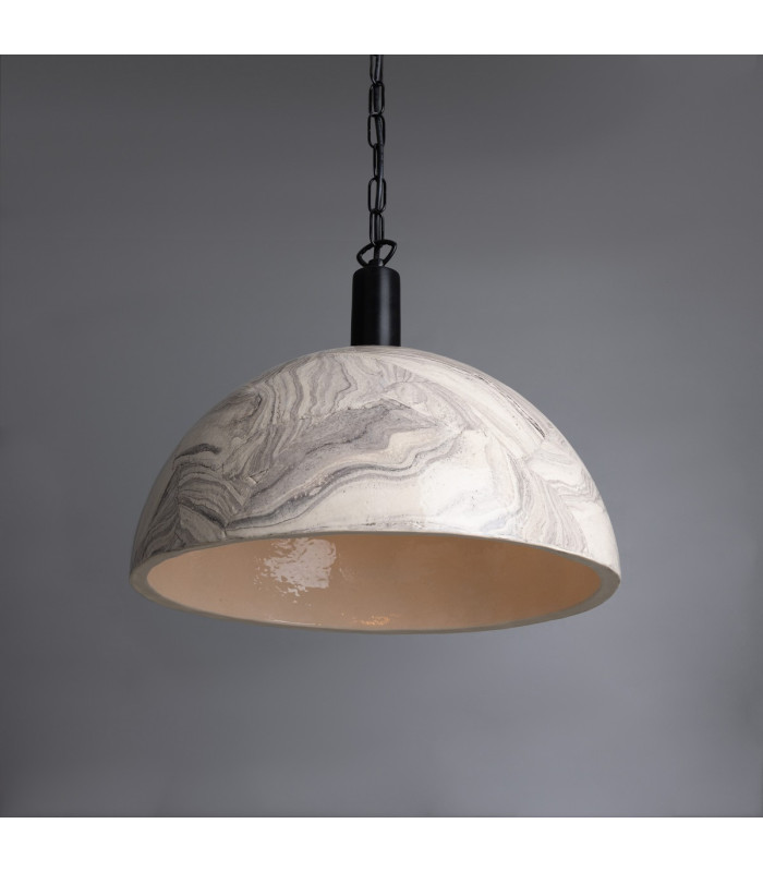 Kauri Dome Pendant 37cm Marbled Matt Black-3