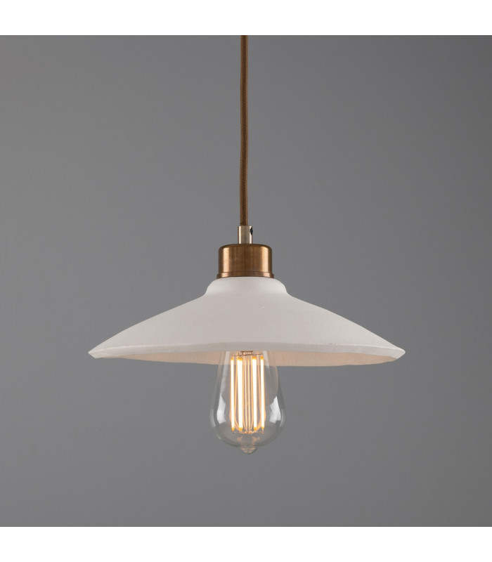 Pyrus Dome Pendant Matte White Striped Antique Brass-1