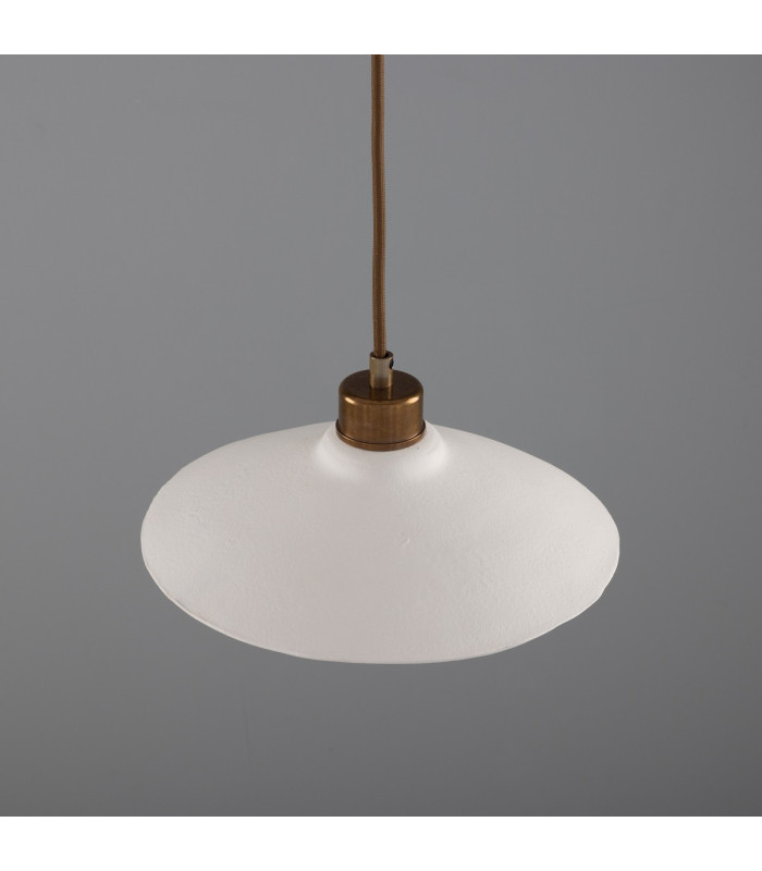 Pyrus Dome Pendant Matte White Striped Antique Brass-3