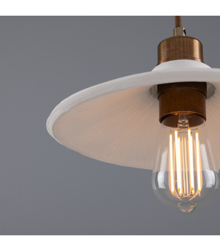 Pyrus Dome Pendant Matte White Striped Antique Brass-4