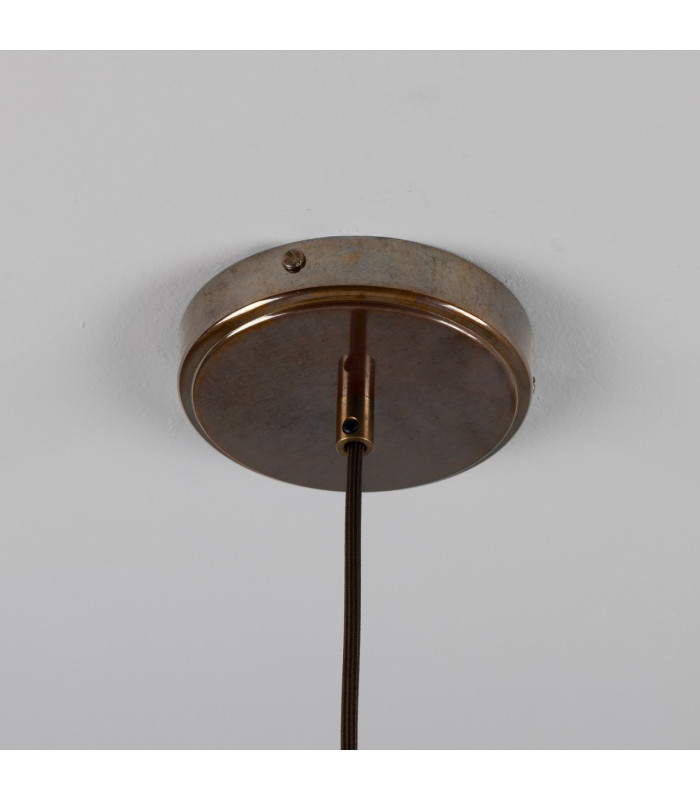 Pyrus Dome Pendant Matte White Striped Antique Brass-5