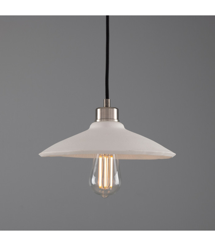 Pyrus Dome Pendant Matte White Striped Antique Silver-1