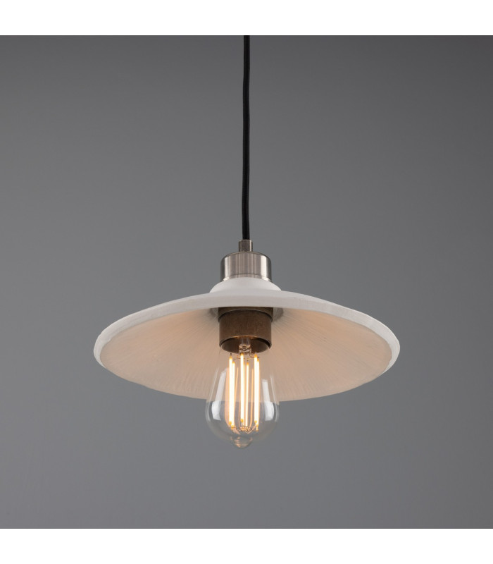 Pyrus Dome Pendant Matte White Striped Antique Silver-2