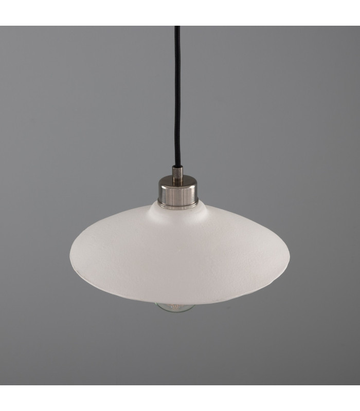 Pyrus Dome Pendant Matte White Striped Antique Silver-3