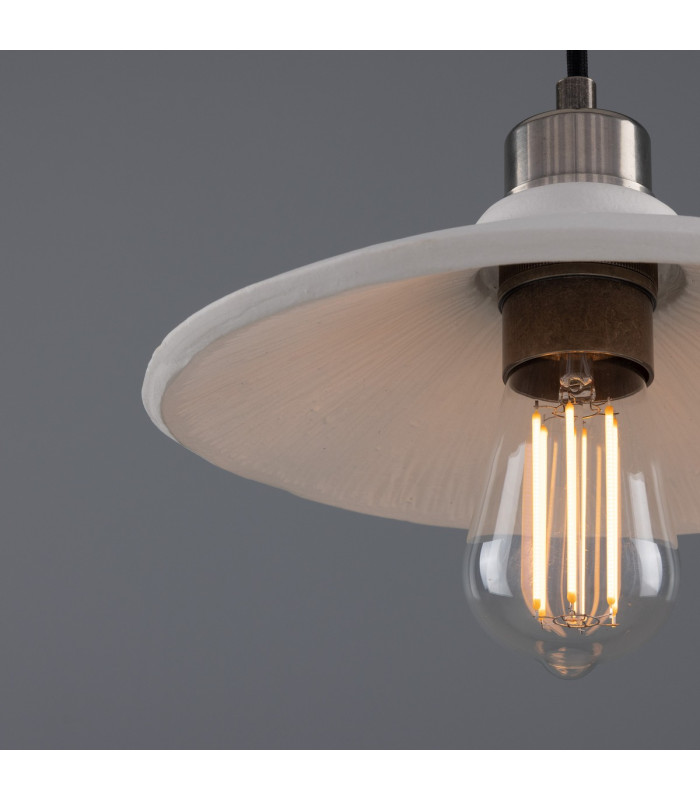 Pyrus Dome Pendant Matte White Striped Antique Silver-4