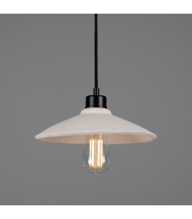 Pyrus Dome Pendant Matte White Striped Matte Black-1