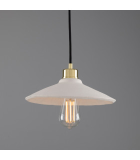 Pyrus Dome Pendant Matte White Striped Polished Brass-1