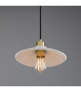 Pyrus Dome Pendant Matte White Striped Polished Brass-2