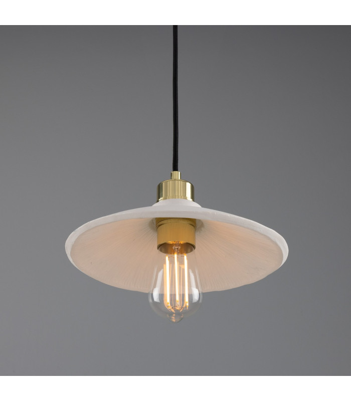 Pyrus Dome Pendant Matte White Striped Polished Brass-2