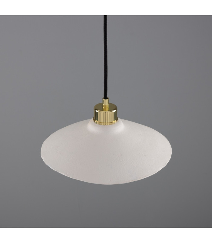 Pyrus Dome Pendant Matte White Striped Polished Brass-3
