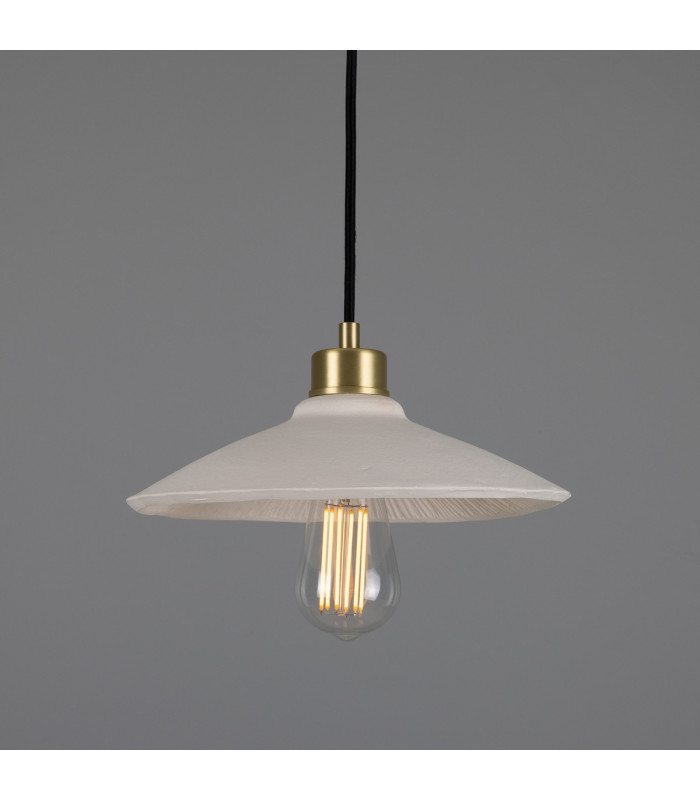 Pyrus Dome Pendant Matte White Striped Satin Brass-1