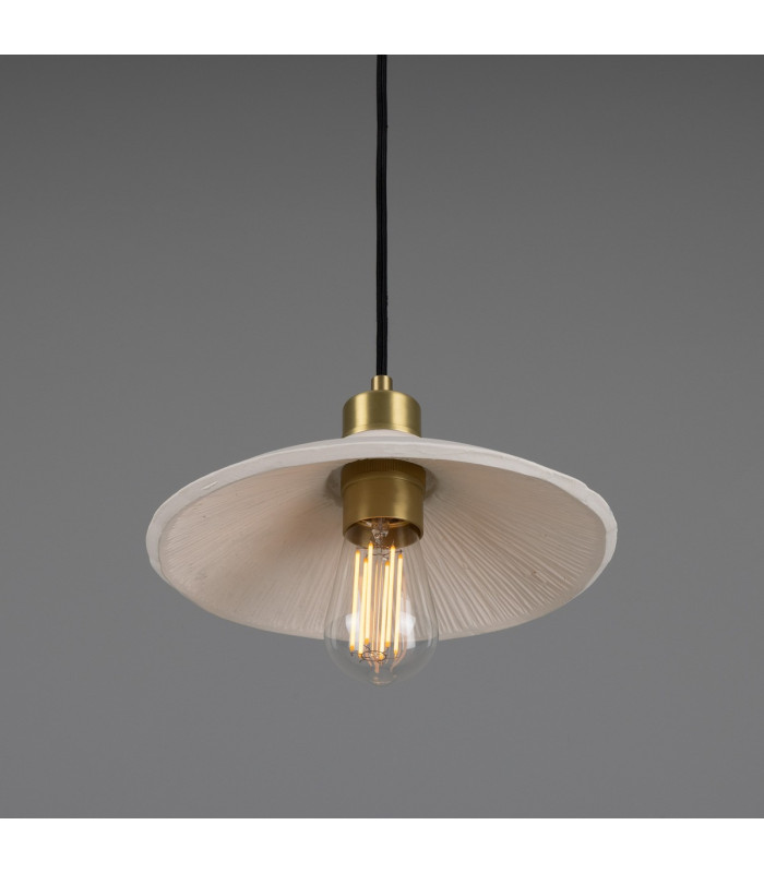 Pyrus Dome Pendant Matte White Striped Satin Brass-2