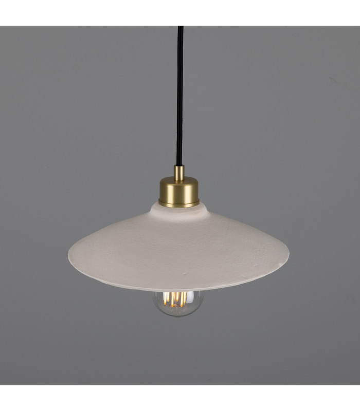Pyrus Dome Pendant Matte White Striped Satin Brass-3