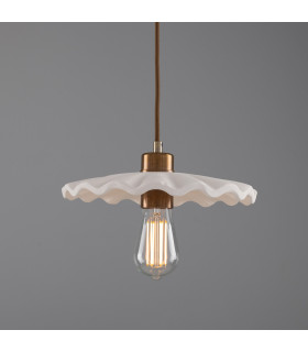 Kapok Dome Pendant Matte White Striped Antique Brass-1