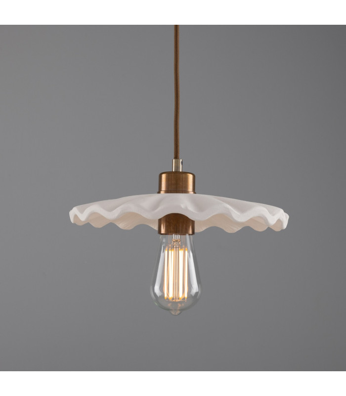Kapok Dome Pendant Matte White Striped Antique Brass-1