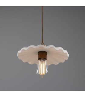 Kapok Dome Pendant Matte White Striped Antique Brass-2