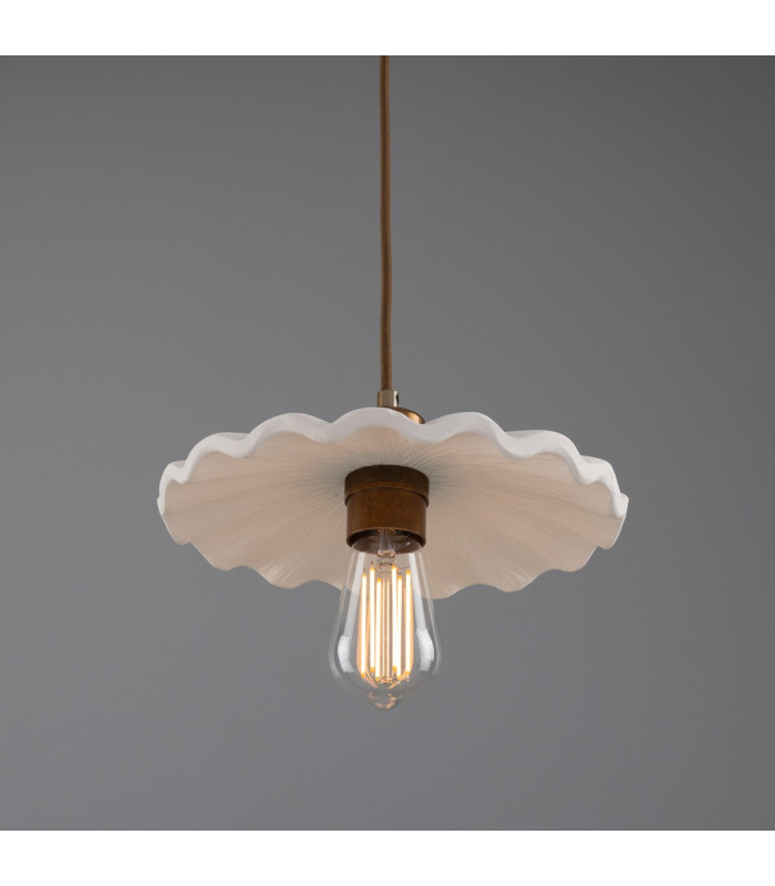 Kapok Dome Pendant Matte White Striped Antique Brass-2