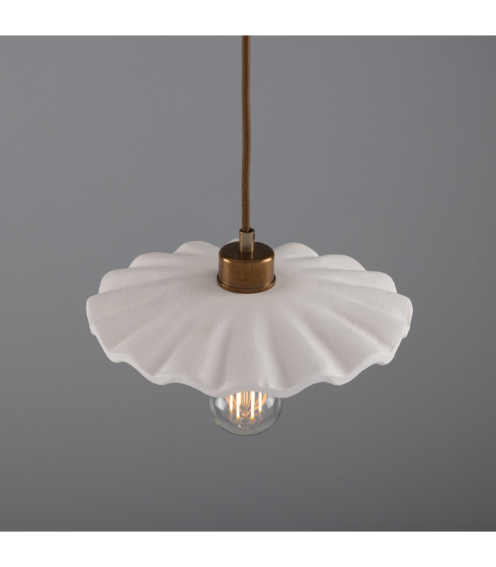 Kapok Dome Pendant Matte White Striped Antique Brass-3
