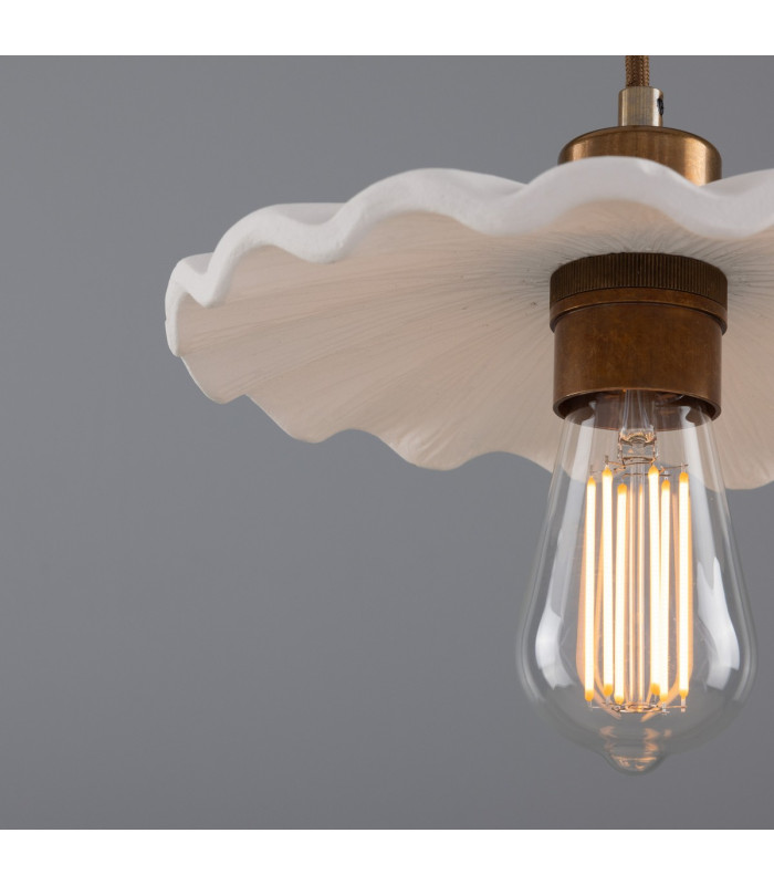 Kapok Dome Pendant Matte White Striped Antique Brass-4