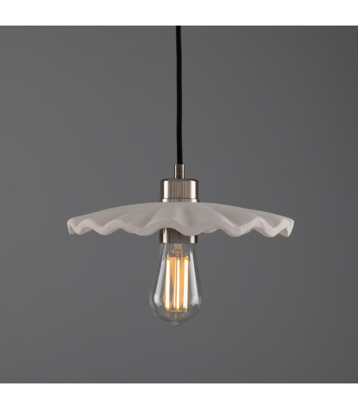 Kapok Dome Pendant Matte White Striped Antique Silver-1