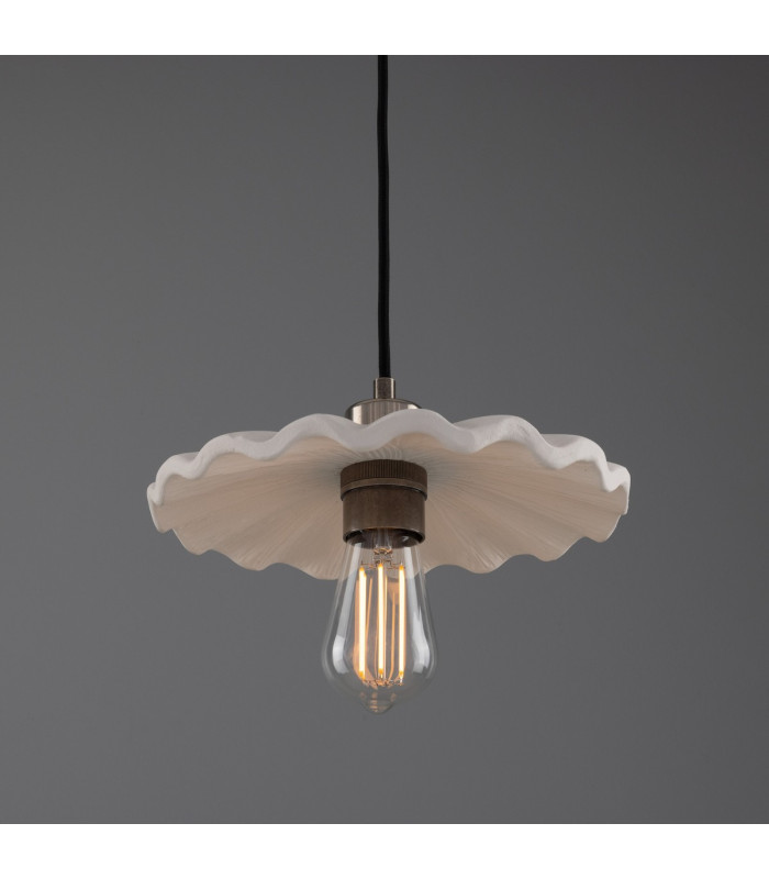 Kapok Dome Pendant Matte White Striped Antique Silver-2