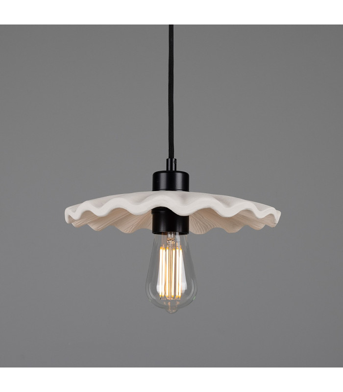Kapok Dome Pendant Matte White Striped Matte Black-1