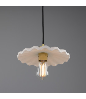 Kapok Dome Pendant Matte White Striped Polished Brass-2
