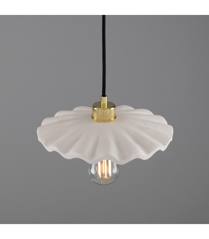 Kapok Dome Pendant Matte White Striped Polished Brass-3