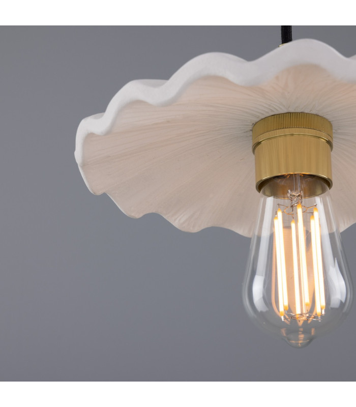 Kapok Dome Pendant Matte White Striped Polished Brass-4