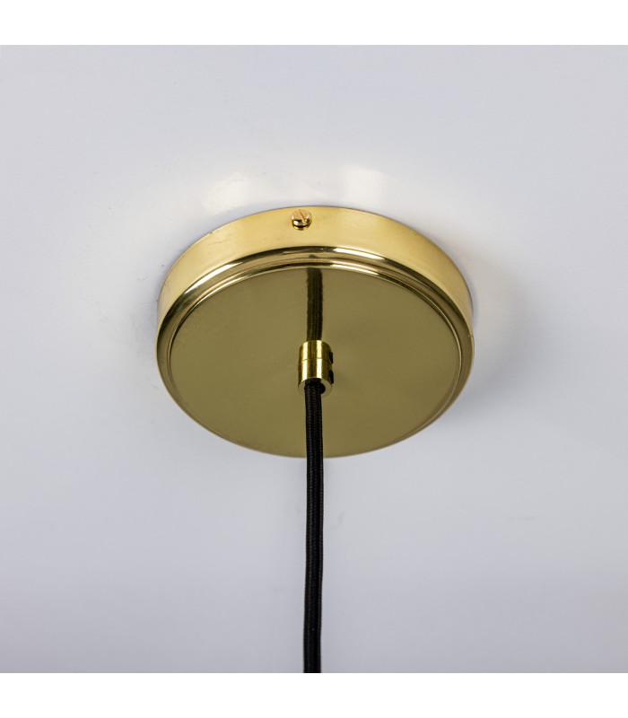 Kapok Dome Pendant Matte White Striped Polished Brass-5