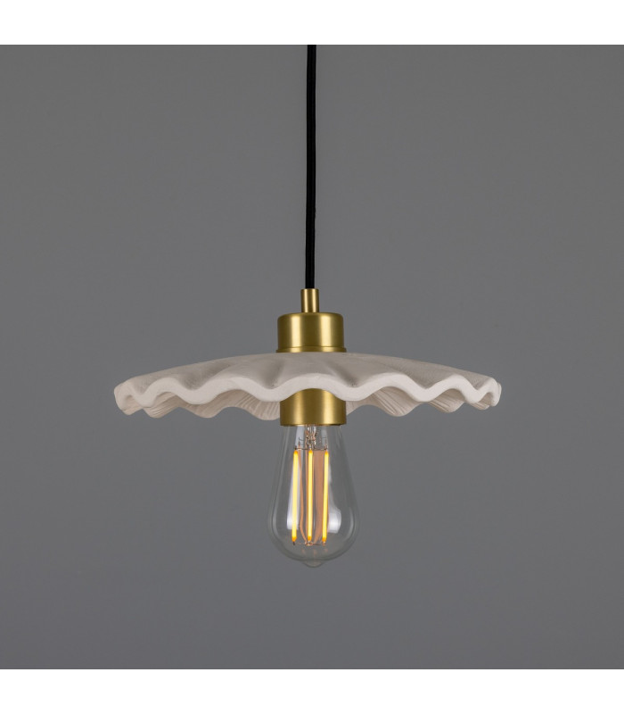 Kapok Dome Pendant Matte White Striped Satin Brass-1