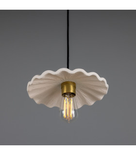 Kapok Dome Pendant Matte White Striped Satin Brass-2