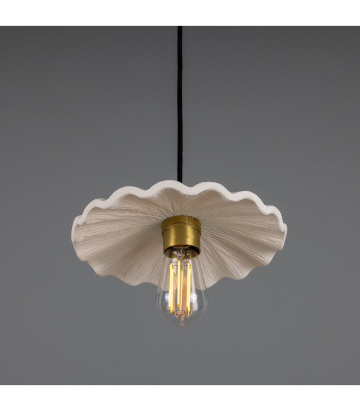 Kapok Dome Pendant Matte White Striped Satin Brass-2