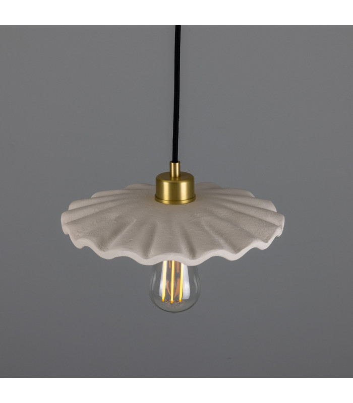 Kapok Dome Pendant Matte White Striped Satin Brass-3
