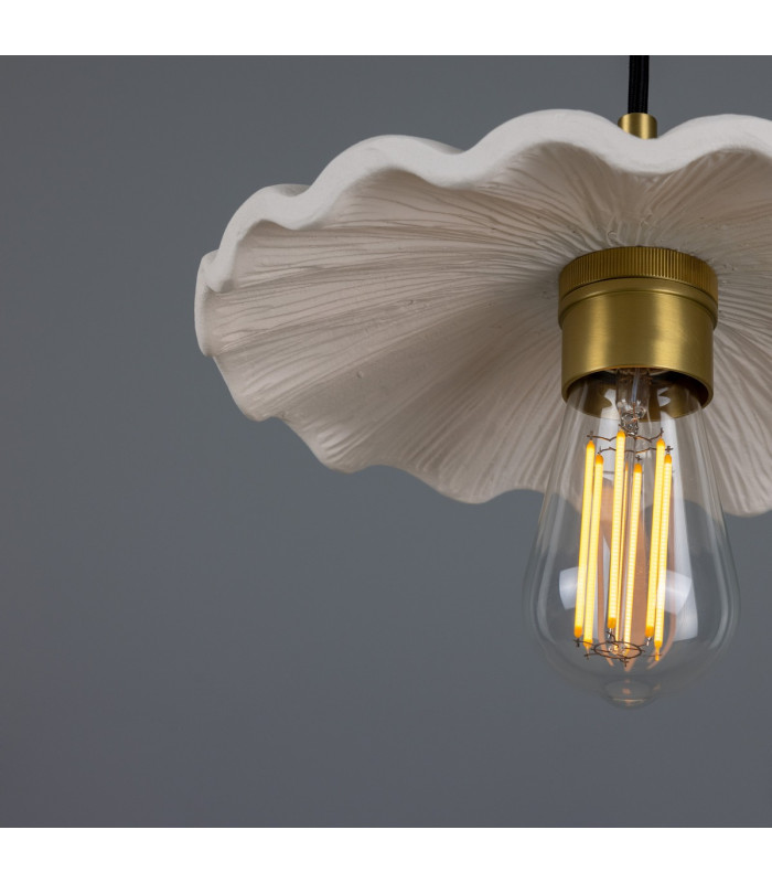 Kapok Dome Pendant Matte White Striped Satin Brass-4