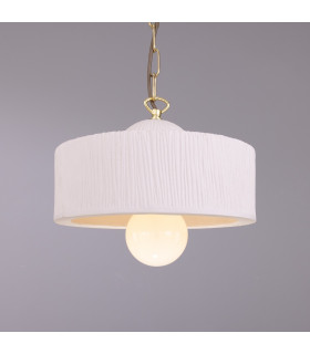 Seville Ceramic Dome Pendant |Matte White Striped |Polished Brass-1