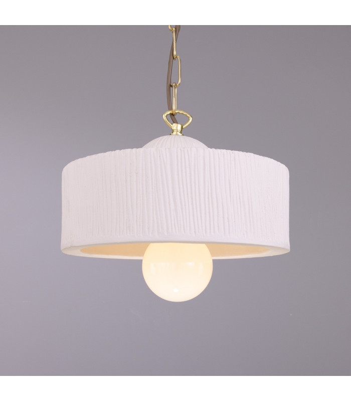 Seville Ceramic Dome Pendant |Matte White Striped |Polished Brass-1