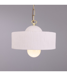 Seville Ceramic Dome Pendant |Matte White Striped |Polished Brass-2