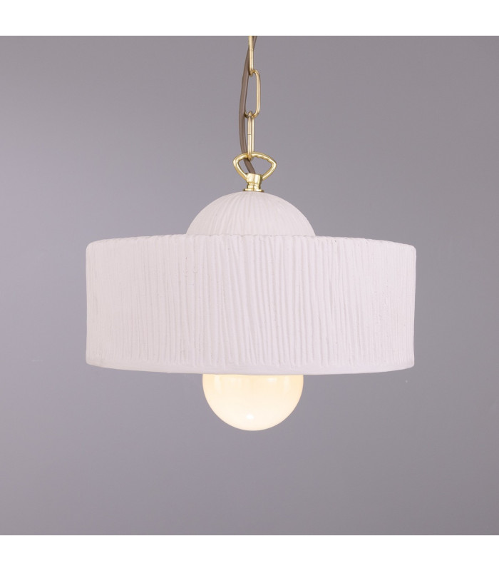 Seville Ceramic Dome Pendant |Matte White Striped |Polished Brass-2