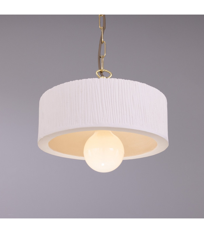 Seville Ceramic Dome Pendant |Matte White Striped |Polished Brass-3