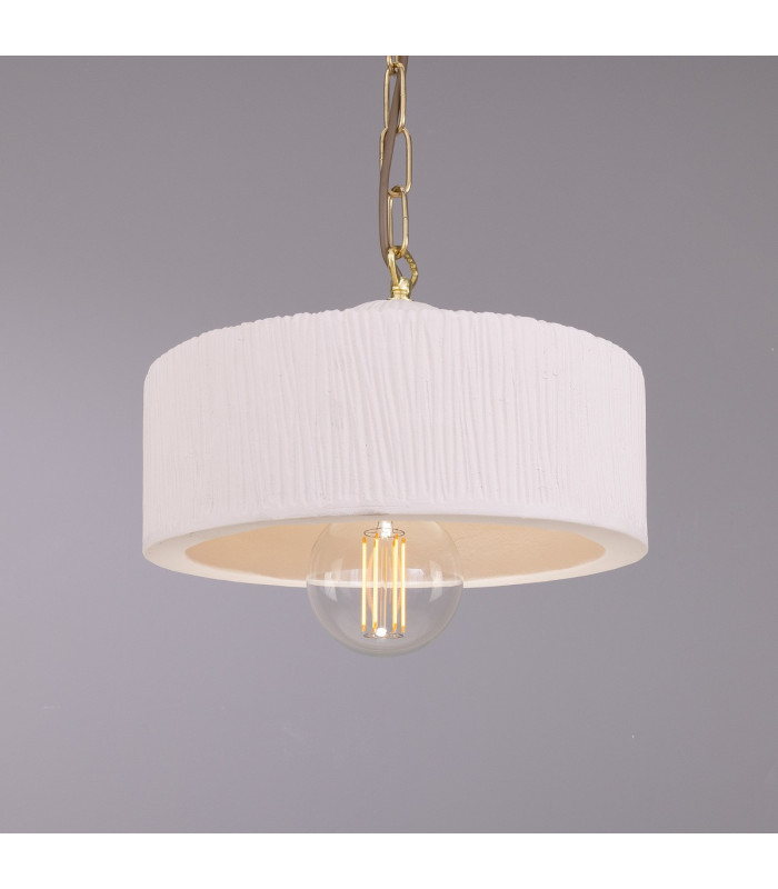 Seville Ceramic Dome Pendant |Matte White Striped |Polished Brass-4