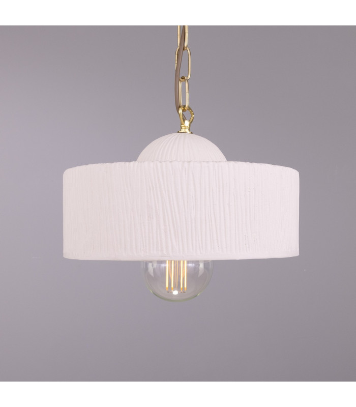 Seville Ceramic Dome Pendant |Matte White Striped |Polished Brass-5