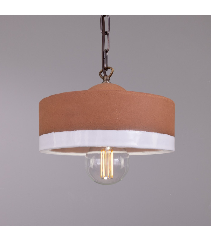Seville Ceramic Dome Pendant Terracotta White Antique Brass-4