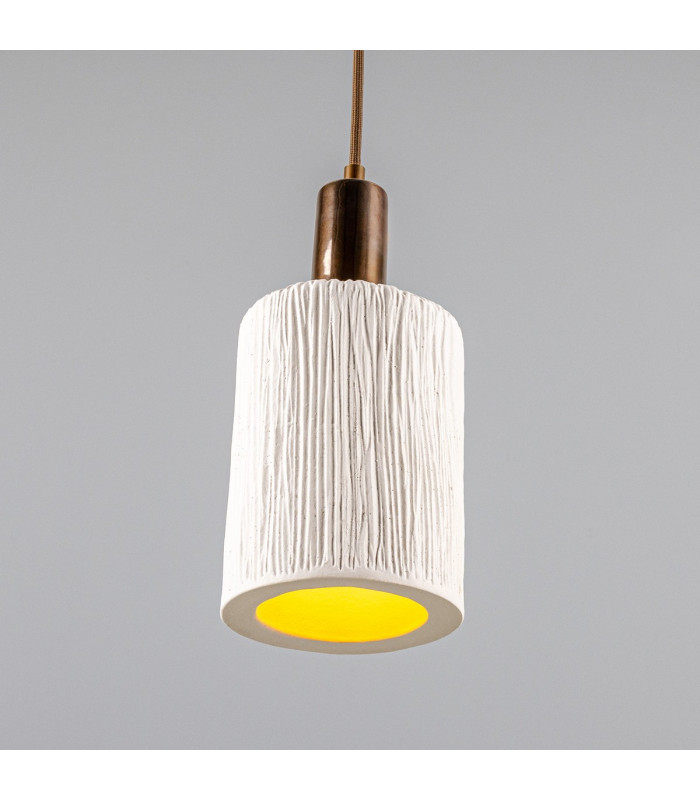 Senna Pendant Matte White Striped Antique Brass-3