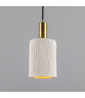 Senna Pendant Matte White Striped Polished Brass-1