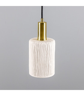 Senna Pendant Matte White Striped Polished Brass-2