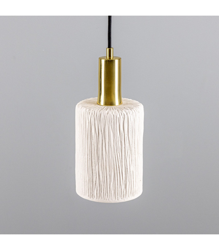 Senna Pendant Matte White Striped Polished Brass-2
