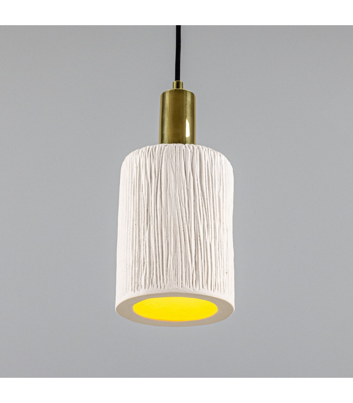 Senna Pendant Matte White Striped Polished Brass-3