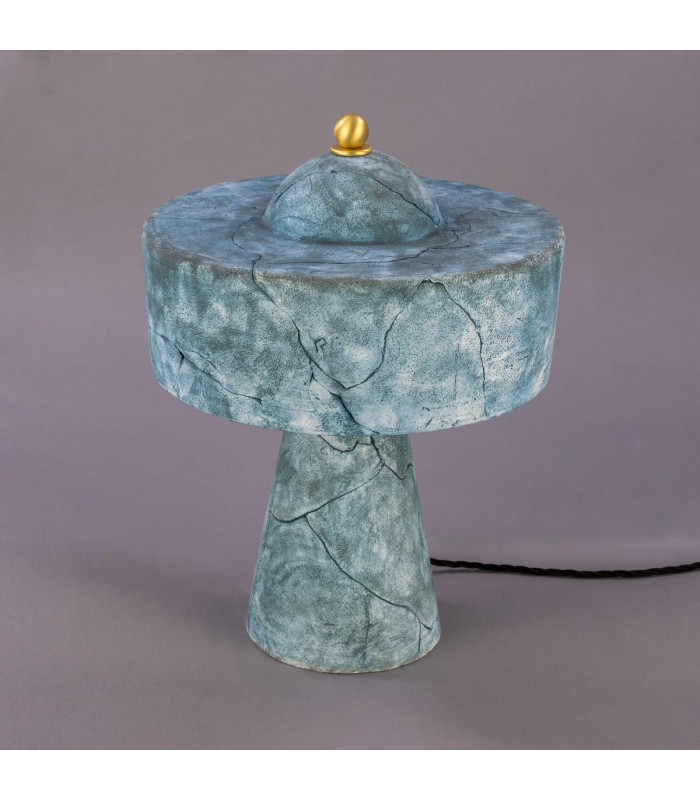 Seville Ceramic Table Lamp Blue Earth Satin Brass-3